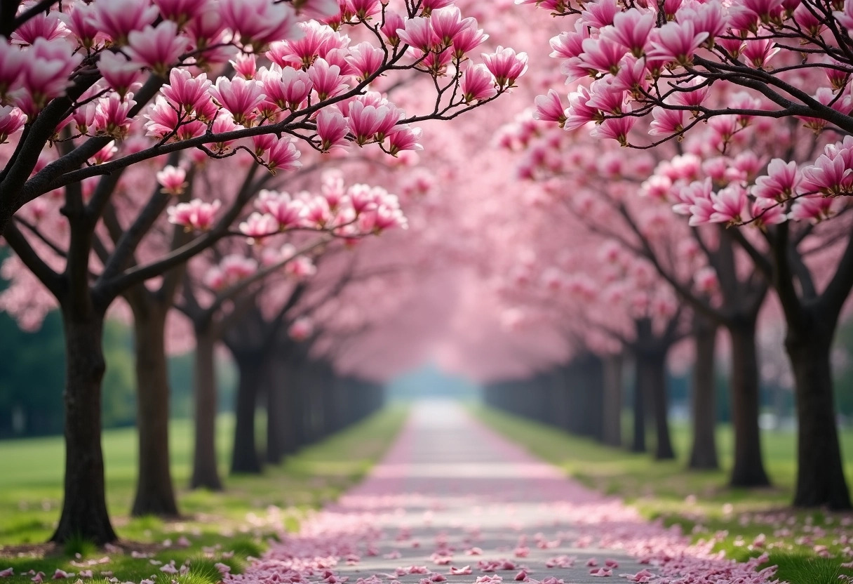 arbres en fleurs roses